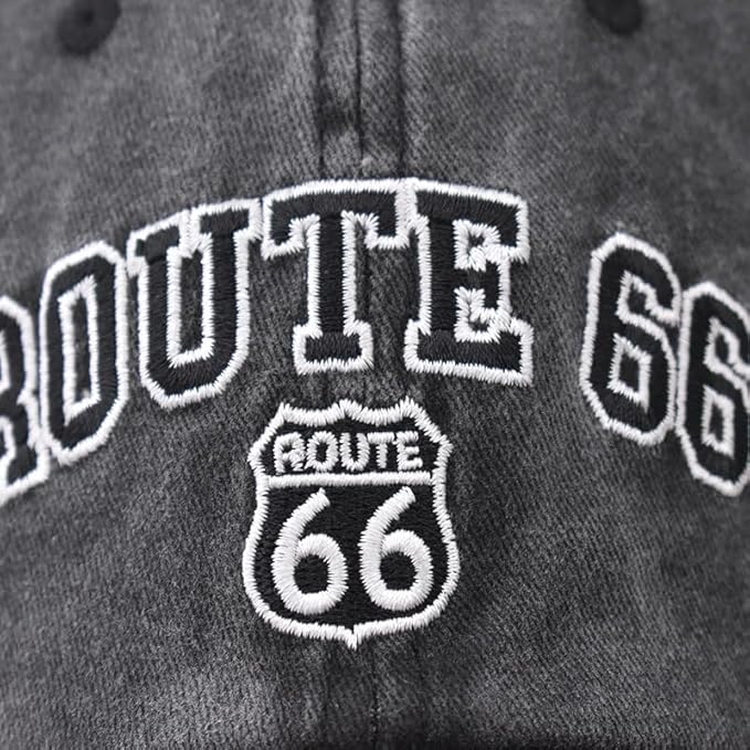Vintage Washed Cotton Baseball Caps for Women Men Classic Route 66 Embroidered Sun Protection