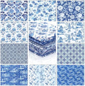 Hahafelt 10Pcs 18"x22" Blue and White Fat Quarter Chinoiserie Fabric Bundle