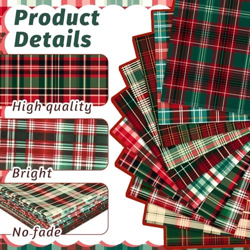 Hahafelt 10 Pcs 18"x22" Vintage Christmas Fat Quarters Plaid Fabric Bundles
