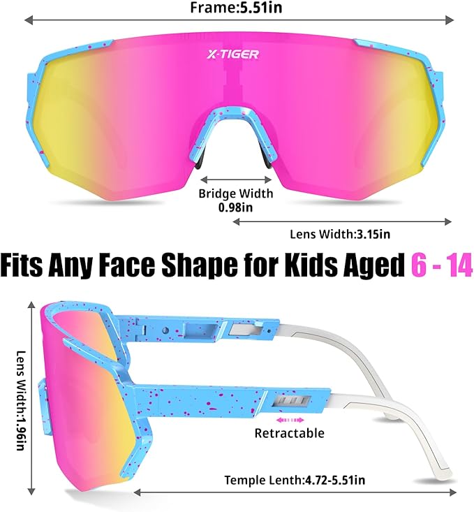X-TIGER Polarized Youth Baseball Sunglasses UV400 Kids Sunglasses Boys Girls 8-12 Youth for Softball Cycling Sports Glasses