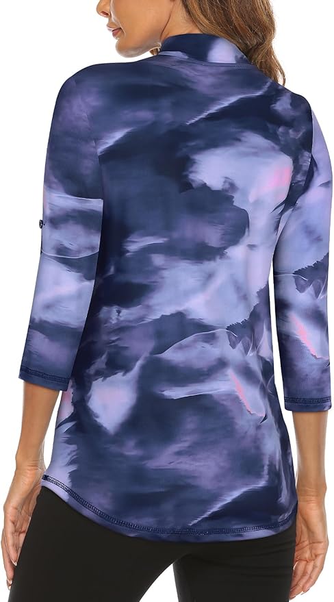 Koscacy Women's 3/4 Roll Sleeve Golf Tennis Polo Shirts UPF50+ Half Zip Dry Fit Workout Tops Athletic Shirt