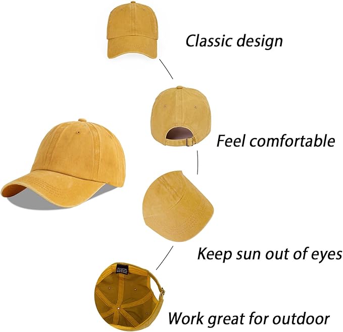 LANGZHEN Unisex Baseball Cap 100% Cotton Fits Men Women Washed Denim Adjustable Dad Hat