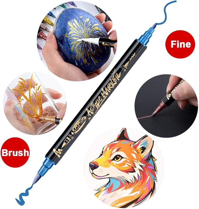 TRANSON 12Colors Metallic Paint Markers Brush and Fine Dual-tip - Image 4