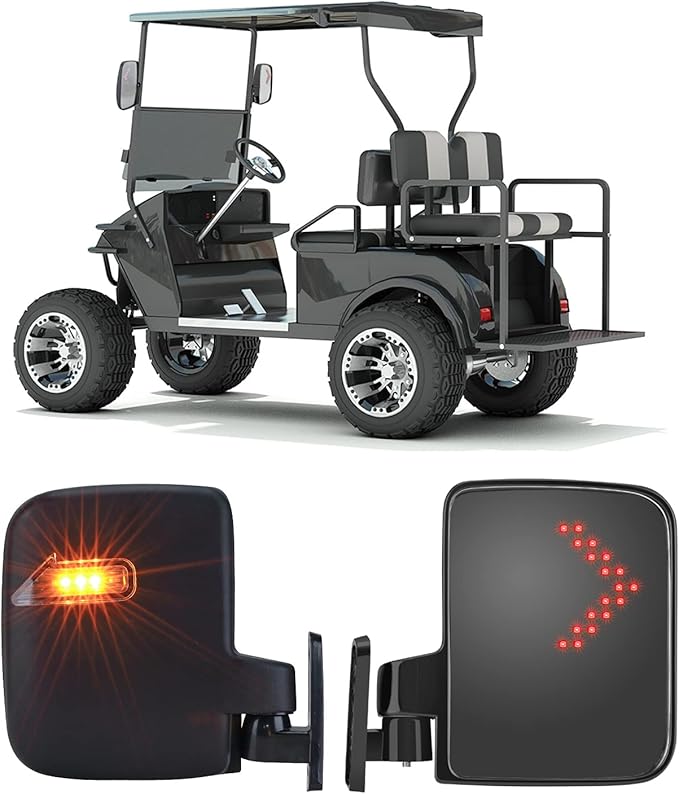 KEMIMOTO Golf Cart Side Mirrors with LED Turn Signal Lights, Universal Rear View Mirrors Compatible with Club Car, EZGO, ICON, Drive, and Kandi Golf Carts