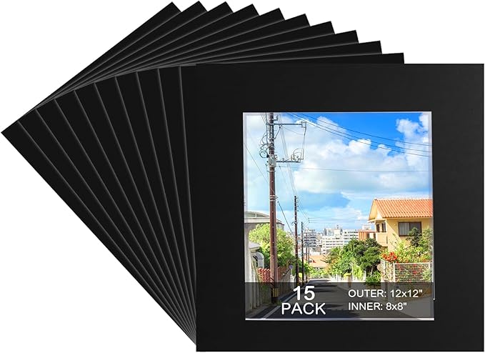 15 Pack 12x12 Black Picture Mats, Frame Mattes by Prudiut