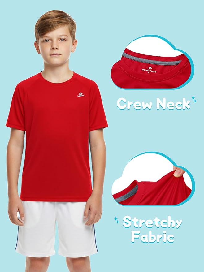 DEVOROPA Youth Boys Compression Shirt Long/Short Sleeve Football Baseball Undershirt Quick Dry Kids Sports Baselayer Crewneck