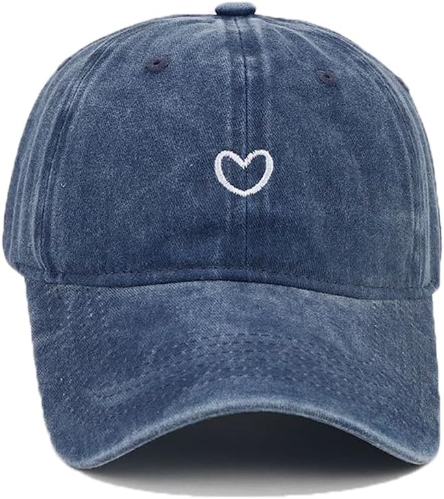 Cute Heart Hats for Women Vintage Washed Cotton Embroidered Baseball Cap Adjustable Low Profile Dad Hat