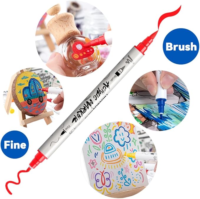 TRANSON 24 Colors Fine and Brush Dual-tip Acrylic Paint Marker Pen Set - Image 3