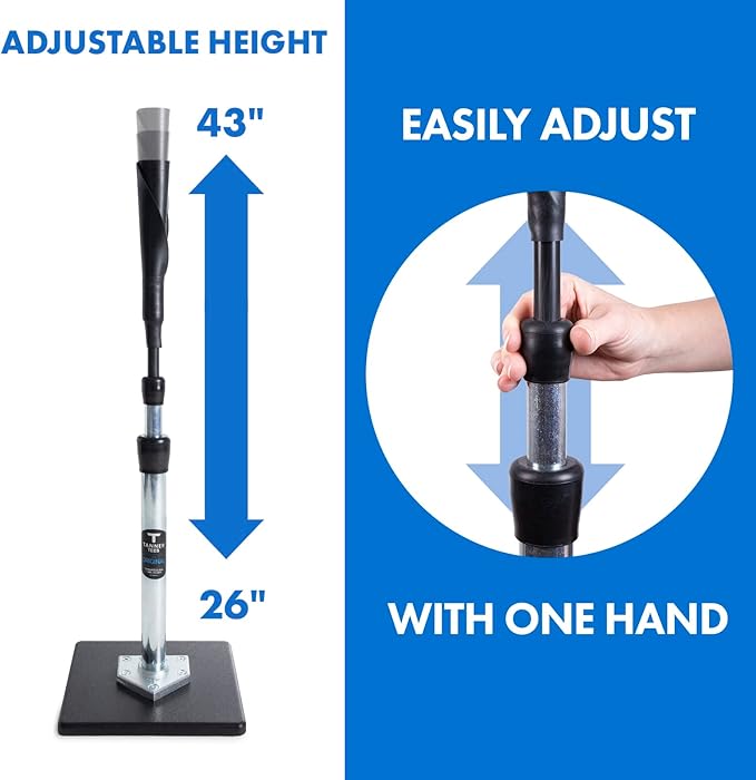 Tanner Tee The Original Batting Tee – Adjustable Pro Hitting Tee for Baseball & Softball, Steel Shaft, Composite Base, Hand-Rolled Rubber Top, 26"-43" Height