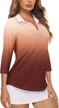 Koscacy Women's 3/4 Roll Sleeve Golf Tennis Polo Shirts UPF50+ Half Zip Dry Fit Workout Tops Athletic Shirt