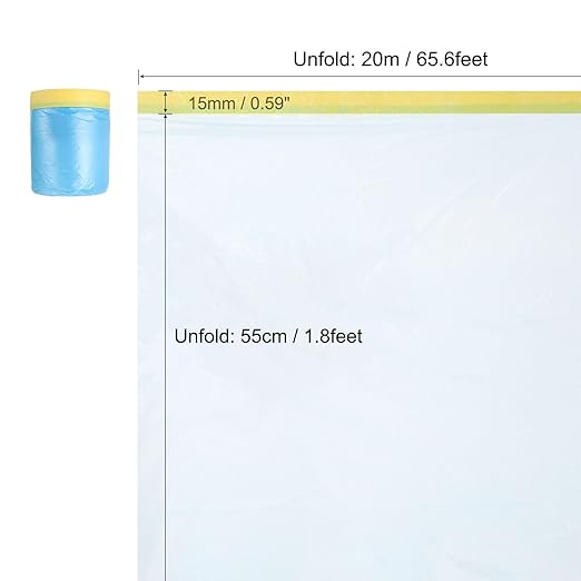 uxcell Pre-Taped Masking Film, 1.8ft x 66ft Plastic Paint Drop Cloth - Image 2