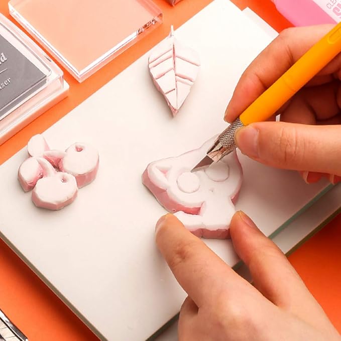 SGHUO 12pcs 4"x6" Pink Rubber Carving Blocks Linoleum Block Stamp Making Kit - Image 7