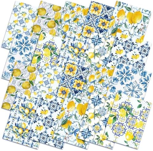 Hahafelt 10Pcs 18"x22" Lemon Fat Quarter Chinoiserie Quilting Fabric Bundle