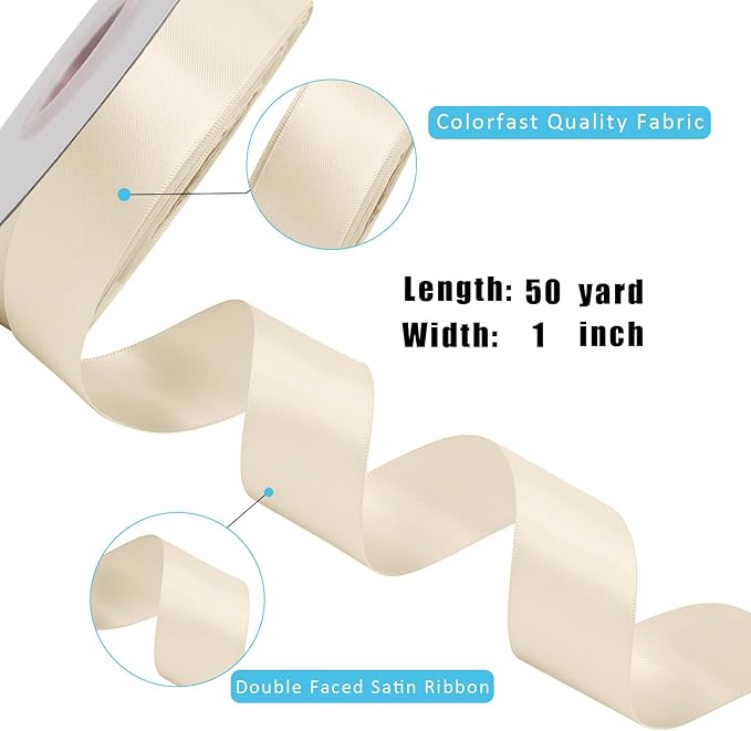 LaRibbons 1 Inch 50 Yard Double Faced Satin Ribbon, Nude Beige Satin Craft - Image 6