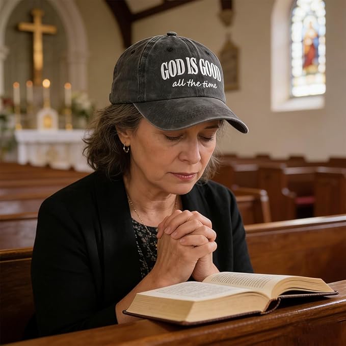 God is Good All The Time Hat for Men Women, Adjustable Cotton Embroidered Jesus Christian Faith Baseball Cap