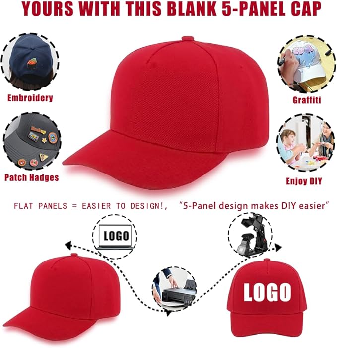 ZH 12 PC 5 Panel Baseball caps, Bulk Baseball caps, Customizable DIY Design, Wholesale Caps, One-Size-Fits-All