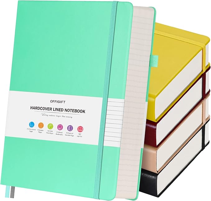 5 Pack College Ruled Notebook, 312 Numbered Pages Thick Notebooks Bulk by OFFIGIFT