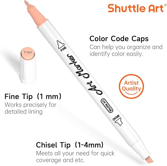 Shuttle Art 26 Colors Skin Tone&Hair Art Markers, Dual Tip Alcohol Based - Image 3
