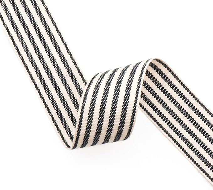 CT CRAFT LLC Ivory Cotton Black Stripes Ribbon 1.5" x 10 Yards - Image 5