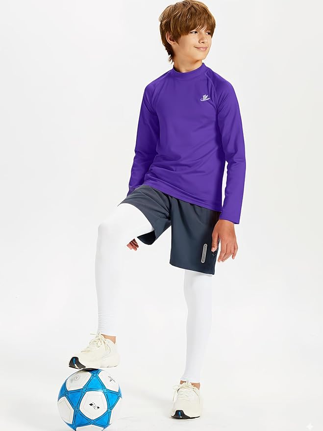 DEVOROPA Youth Boys Compression Thermal Shirt Long Sleeve Kids Fleece Baselayer Soccer Baseball Undershirt Slim/Regular/Husky