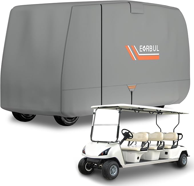 EVRBUL Golf Cart Cover 6/4+2 Passenger Heavy Duty 420D Waterproof Golf Cart Covers with Three Zipper Doors Compatible with EZGO, Club Car, Yamaha Golf Carts, Windproof Sunproof Golf Carts Cover (Gray)