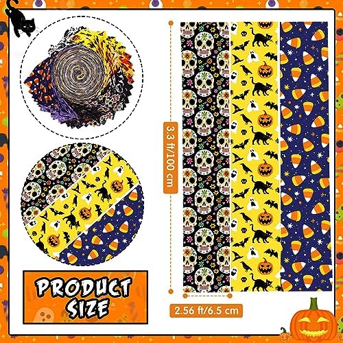 Panelee 40 Pcs Halloween Cotton Fabric 2.6x40in Pre Cut Quilting Strips