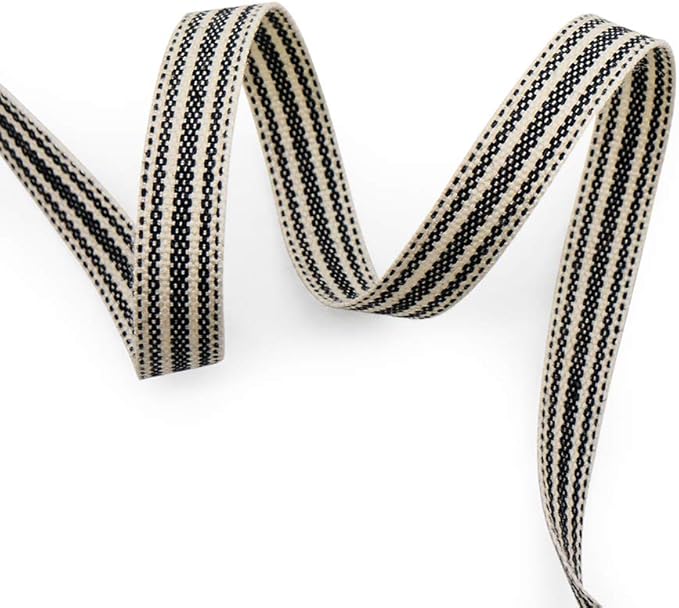 CT CRAFT LLC Ivory Cotton Black Stripes Ribbon 3/8" x 10 Yards - Image 3