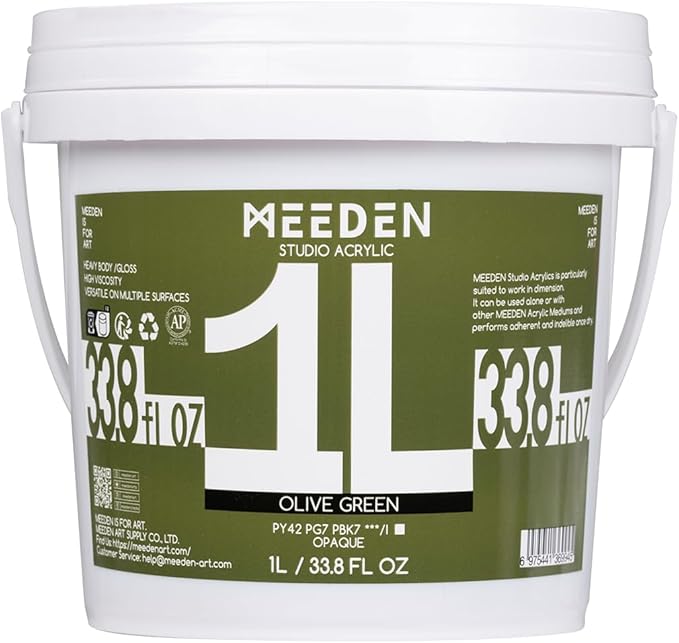 MEEDEN Olive Green Acrylic Paint: 1L /33.8oz Heavy Body Gloss by MEEDEN
