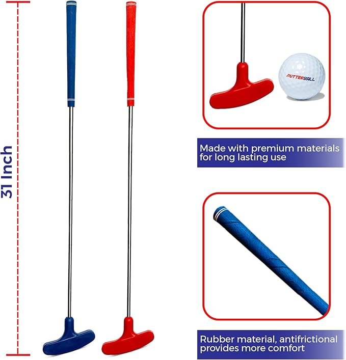 PutterBall Golf Accessories Set – Includes 2 Premium Putters & 2 Balls – Replacement Set for PutterBall Pong Game – Indoor Outdoor Putting Practice for Adults, Family & Party Yard Games