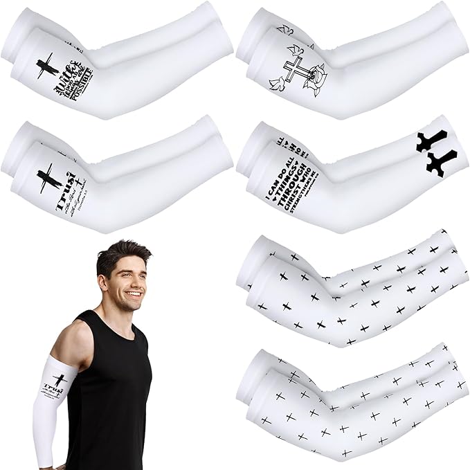 6 Pairs Faith Cross Arm Sleeves Baseball Arm Sleeves Youth Jesus Christian Gifts Bulk for Basketball Accessories