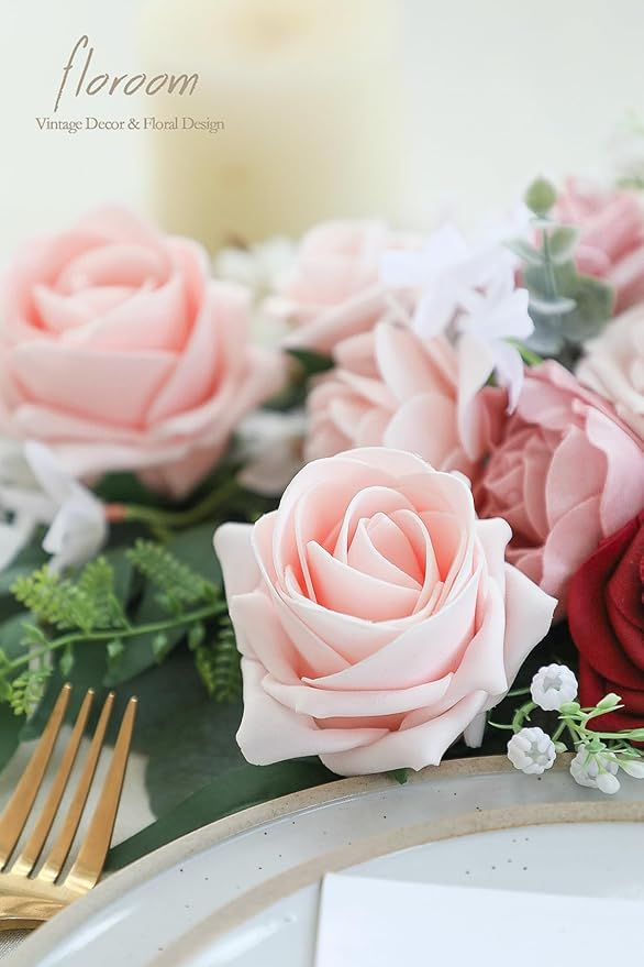 Floroom Artificial Flowers 20pcs Real Looking Blush High-Centered Foam Fake - Image 5