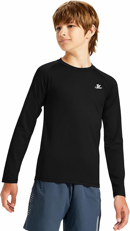 DEVOROPA Youth Boys Compression Shirt Long/Short Sleeve Football Baseball Undershirt Quick Dry Kids Sports Baselayer Crewneck