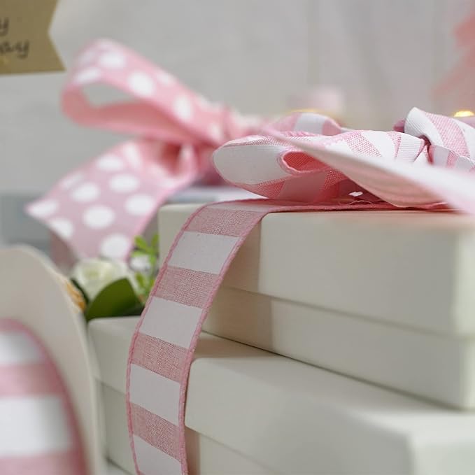 MEEDEE Pink Striped Burlap Ribbon - Image 3