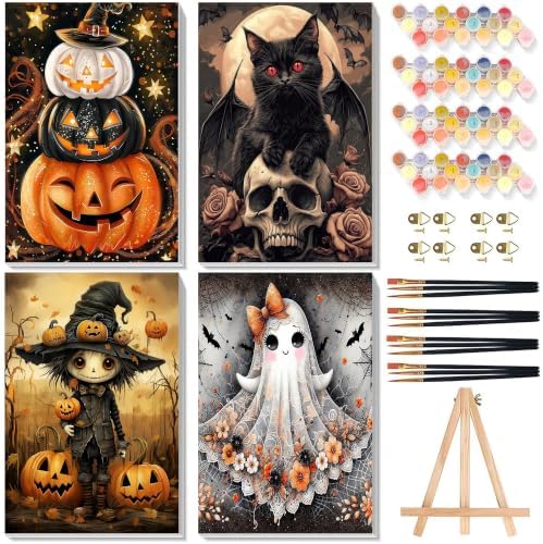 Paint by Numbers for Adults Halloween with Framed Canvas - Wooden Easel