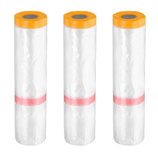 HARFINGTON 3 Rolls Pre-Taped Masking Film 157.5" x65.6ft Double Adhesive Tape by HARFINGTON