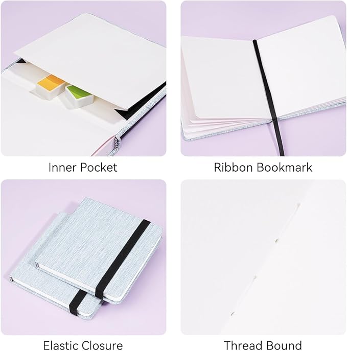 Lightwish Square Watercolor Journal, 100% Cotton, 300gsm/140lb, 24 Sheets Hot - Image 4