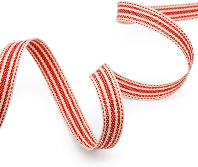 CT CRAFT LLC Ivory Cotton Red Stripes Ribbon 3/8" x 10 Yards - Image 3