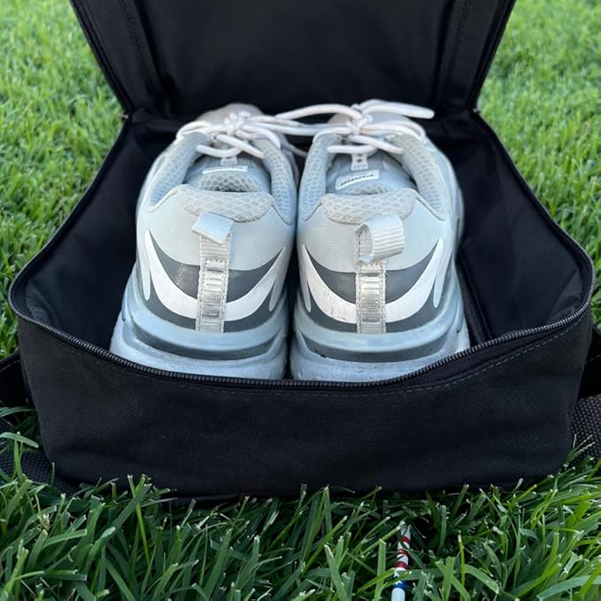Lumberjack Plaid Golf Shoe Bag - Canvas and Leather, Large Travel Organizer for Men and Women, Breathable Sneaker Carrier (Black)