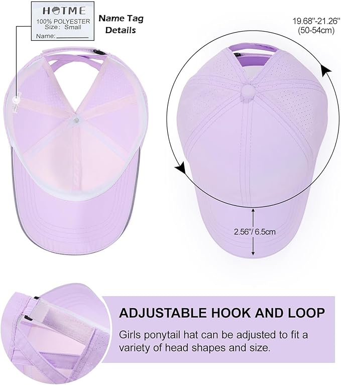 Little Girls Reflective Baseball Cap Criss Cross Ponytail Hat Kids Quick Dry Mesh Summer Sports Hat for Toddler Ages 3-8