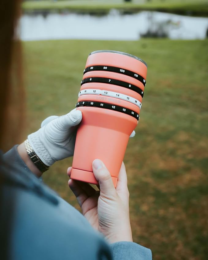 Tally Tumbler Golf Stainless Steel Cup with Score Keeping Counter, 30 oz Double Wall Insulated Tumbler with Leak Proof Lid (Cart Path Coral)