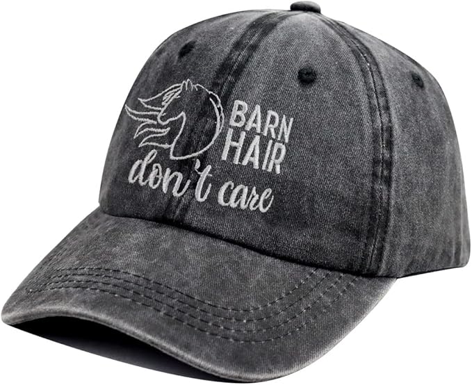 Barn Hair Don't Care Hat, Embroidered Adjustable Wash Cotton Baseball Cap, Horse Lovers Gifts for Women Men