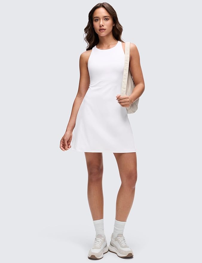 CRZ YOGA Butterluxe Racerback Mini Dress for Women - A Line Crewneck Casual Travel Outfits with Bras No Built-in Shorts