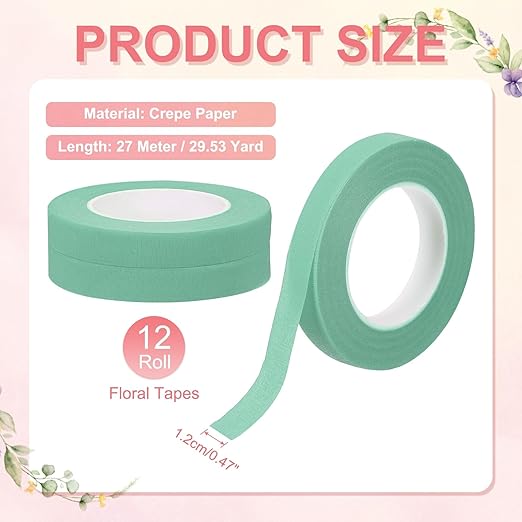 MECCANIXITY 12 Rolls Floral Tapes, 30 Yard x 1/16 in Florist Crepe Flowers - Image 2