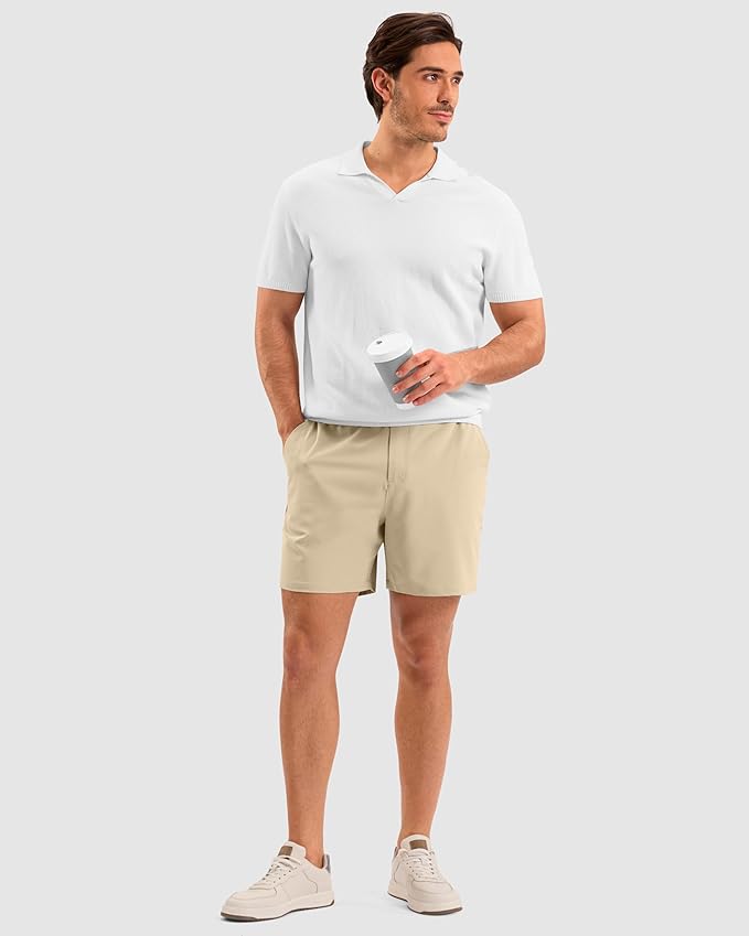 Pudolla Men's Casual Shorts 7"/9"/5" Lightweight Golf Shorts with 3 Pockets Stretch Quick Dry Comfy Work Shorts