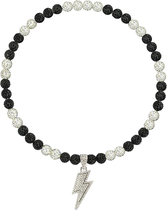 Baseball Necklace for Men 16/18/20 Inch Bling Ice Collection Lightning Bolt Pendant Necklace for Women Rhinestone Clay Beaded Discoball Accessories Gifts for Baseball Team Players Lovers