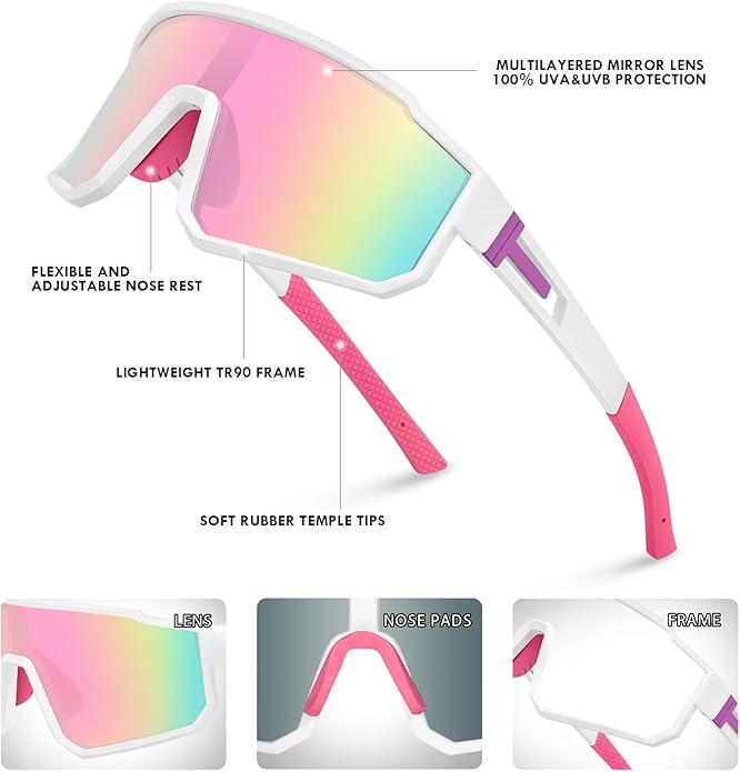 MVPTGRS Youth Baseball Sunglasses for Boys Girls Age 8-14 TR90 Frame Kids Sport Sunglasses for Softball Cycling Baseball Golf