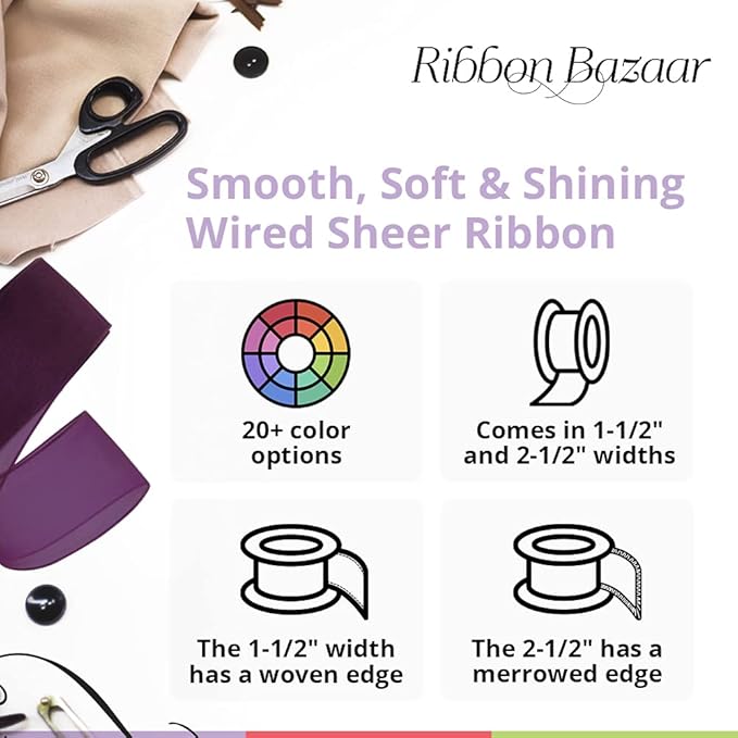 Ribbon Bazaar Sheer Organza Wired Ribbon - Image 2