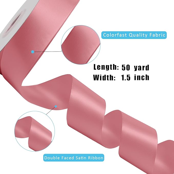 LaRibbons 1 1/2 Inch 50 Yard Double Faced Satin Ribbon, Dust Pink Satin Craft - Image 6