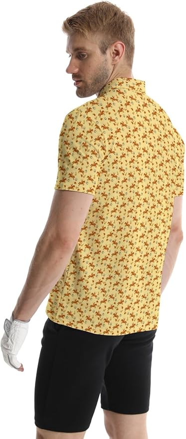 HUURAY Funny Golf Polos for Men Funny Print Short Sleeve Shirts Quick Dry Polo Shirts Hawaiian Shirt Performance Golf Outfits