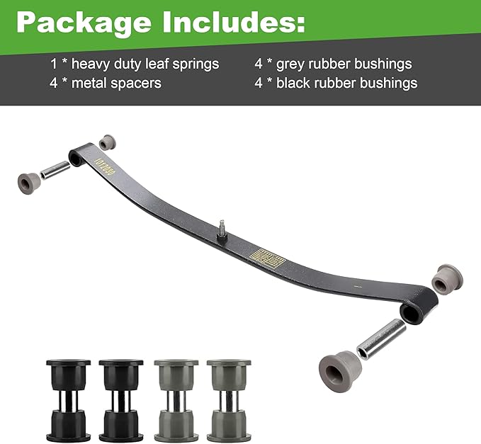 10L0L Golf Cart Heavy Duty Front Leaf Spring with Bushing Kit Fits Club Car DS 1981-UP Precedent 2004-2008, Replaces Club Car OEM Number(s): 1010136 1012030 1012322 1013867